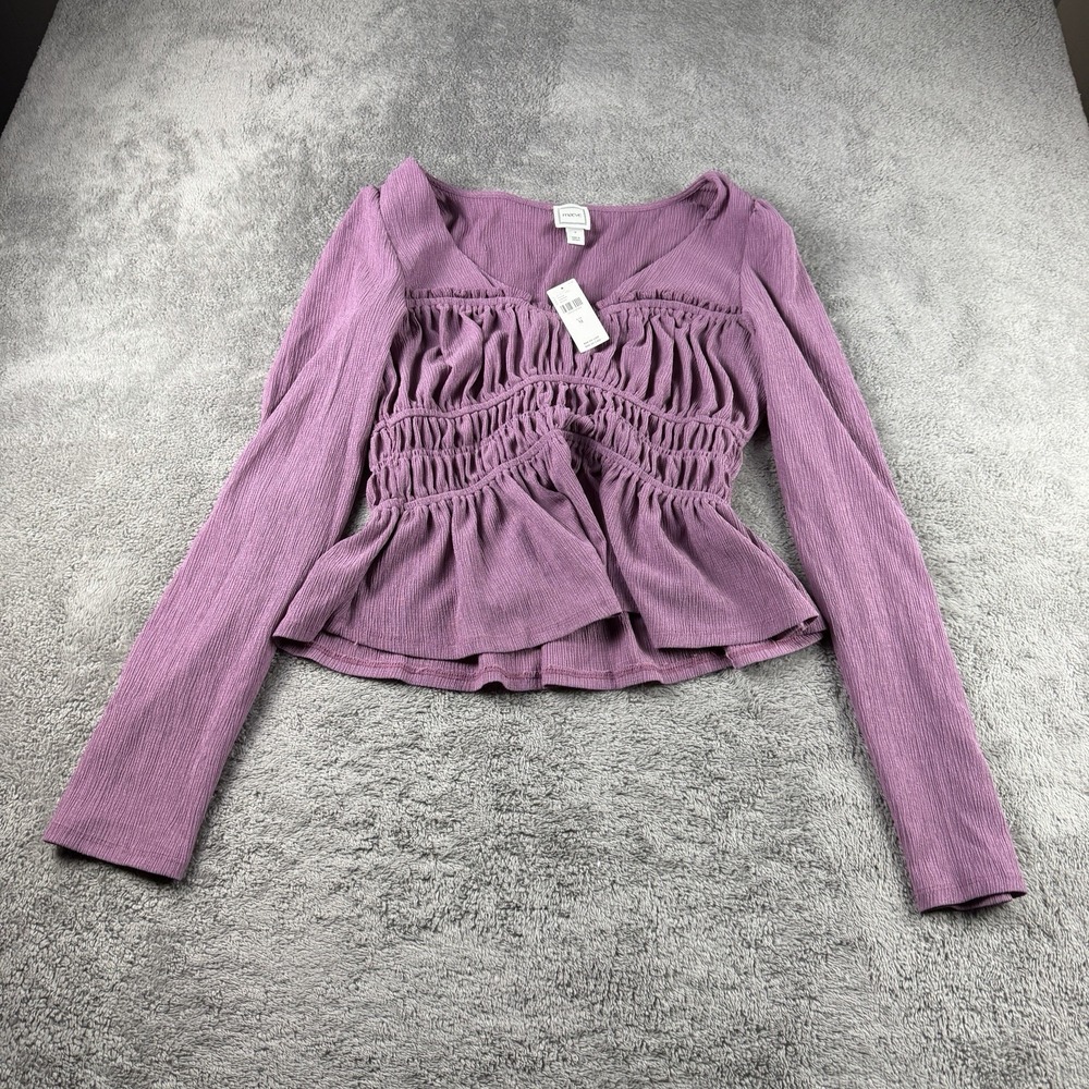 Anthropologie Maeve Long-Sleeve Smocked Top Womens Medium Purple Puff Sleeve NWT